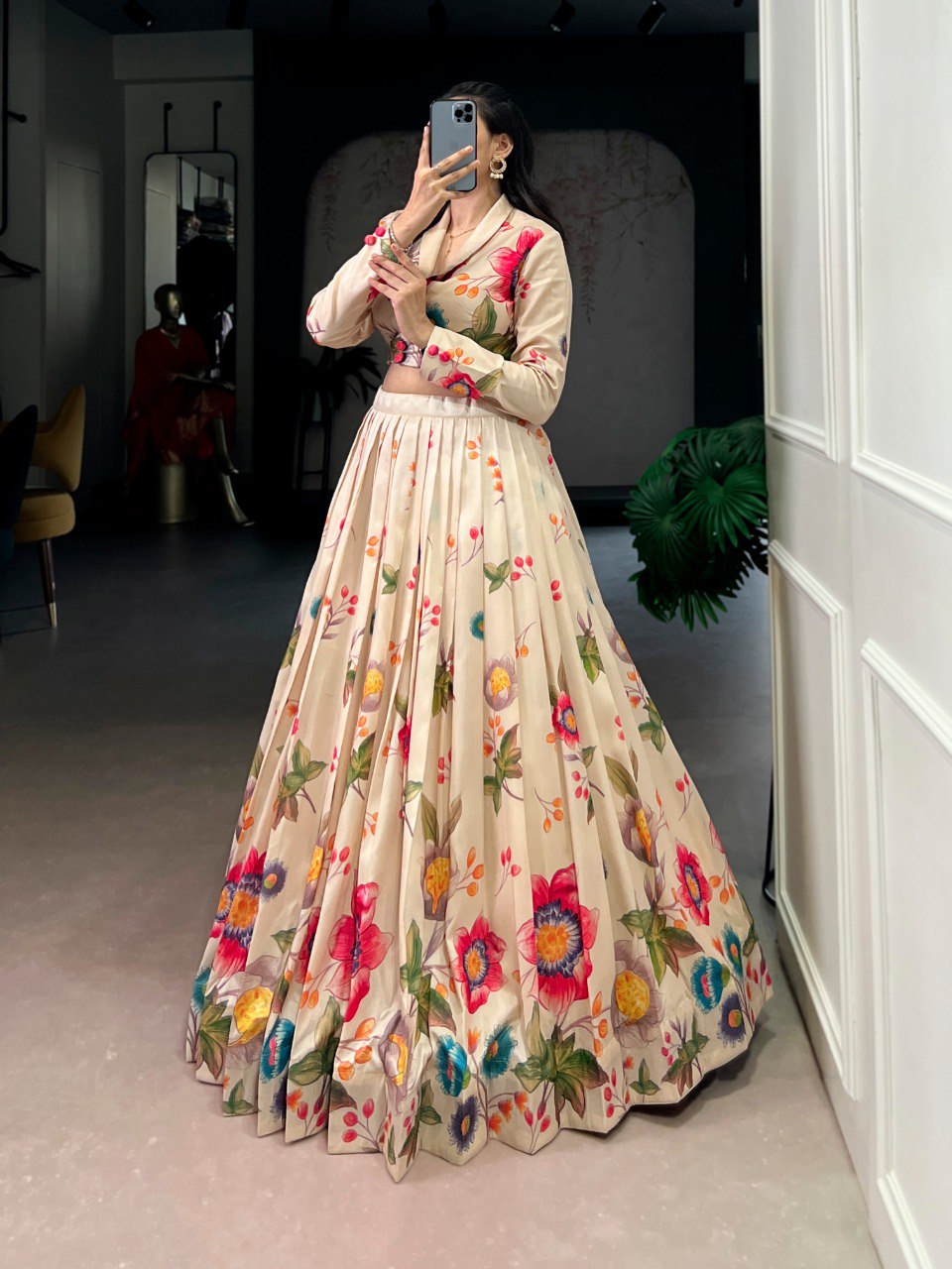 RangBhoomi Elegant Floral Print Tasar Silk Co-ord Lehenga Set