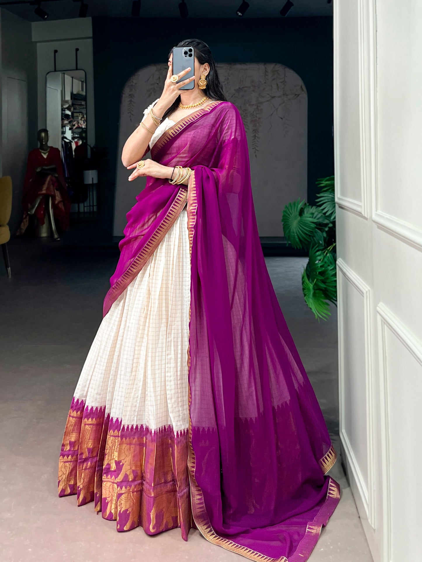 Elegant Poly Cotton Lehenga Choli Set with Georgette Dupatta, Intricate Zari Weaving Work - Comfortable and Stylish Festive Wear