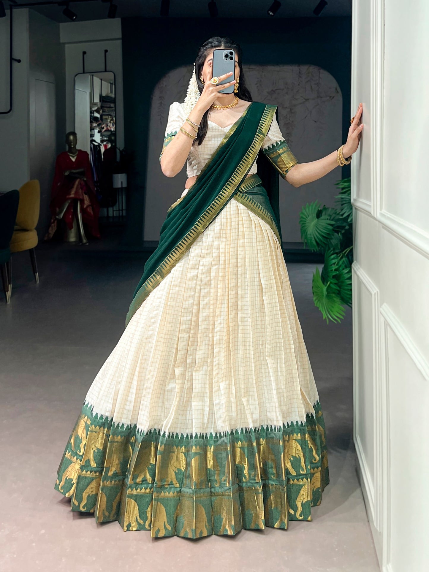 Elegant Poly Cotton Lehenga Choli Set with Georgette Dupatta, Intricate Zari Weaving Work - Comfortable and Stylish Festive Wear