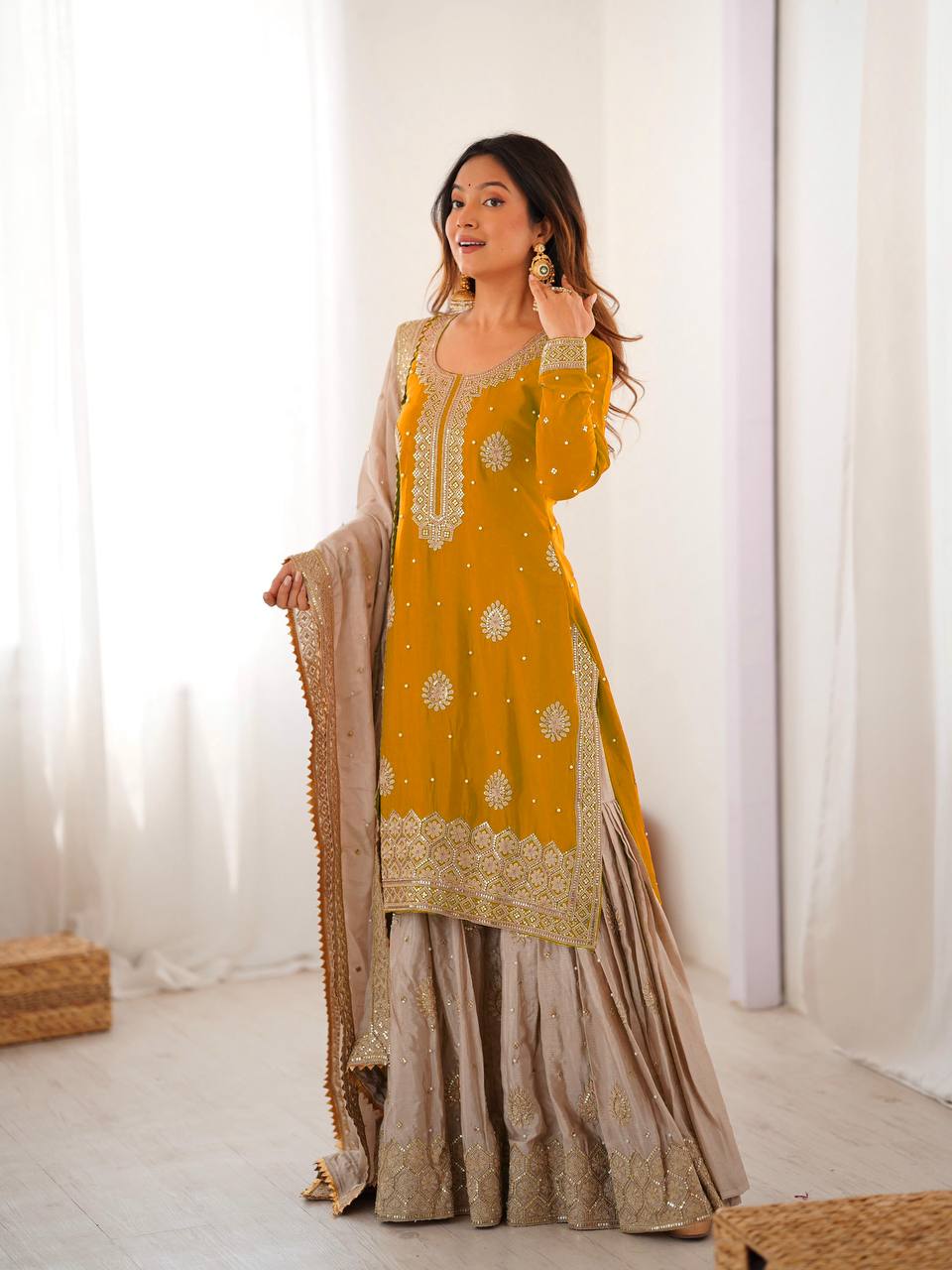 Introducing the New RangBhoomi SP Series: Elegant Chinon Silk Ensemble with Realistic Modeling