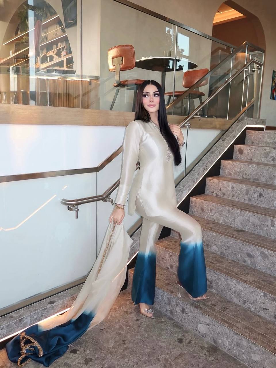 Launching New Designer Party Wear Look Pure Roman Glass Top & Elegant Palazzo with Dupatta Set