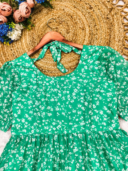 Elegant Green Floral Georgette Maxi Dress