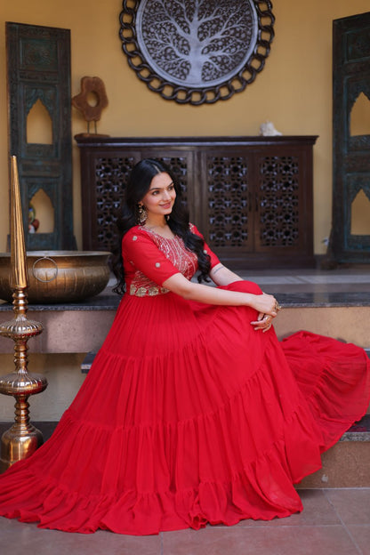 RangBhoomi Premium Designer Ready-to-Wear Gown Collection in Red and Pink