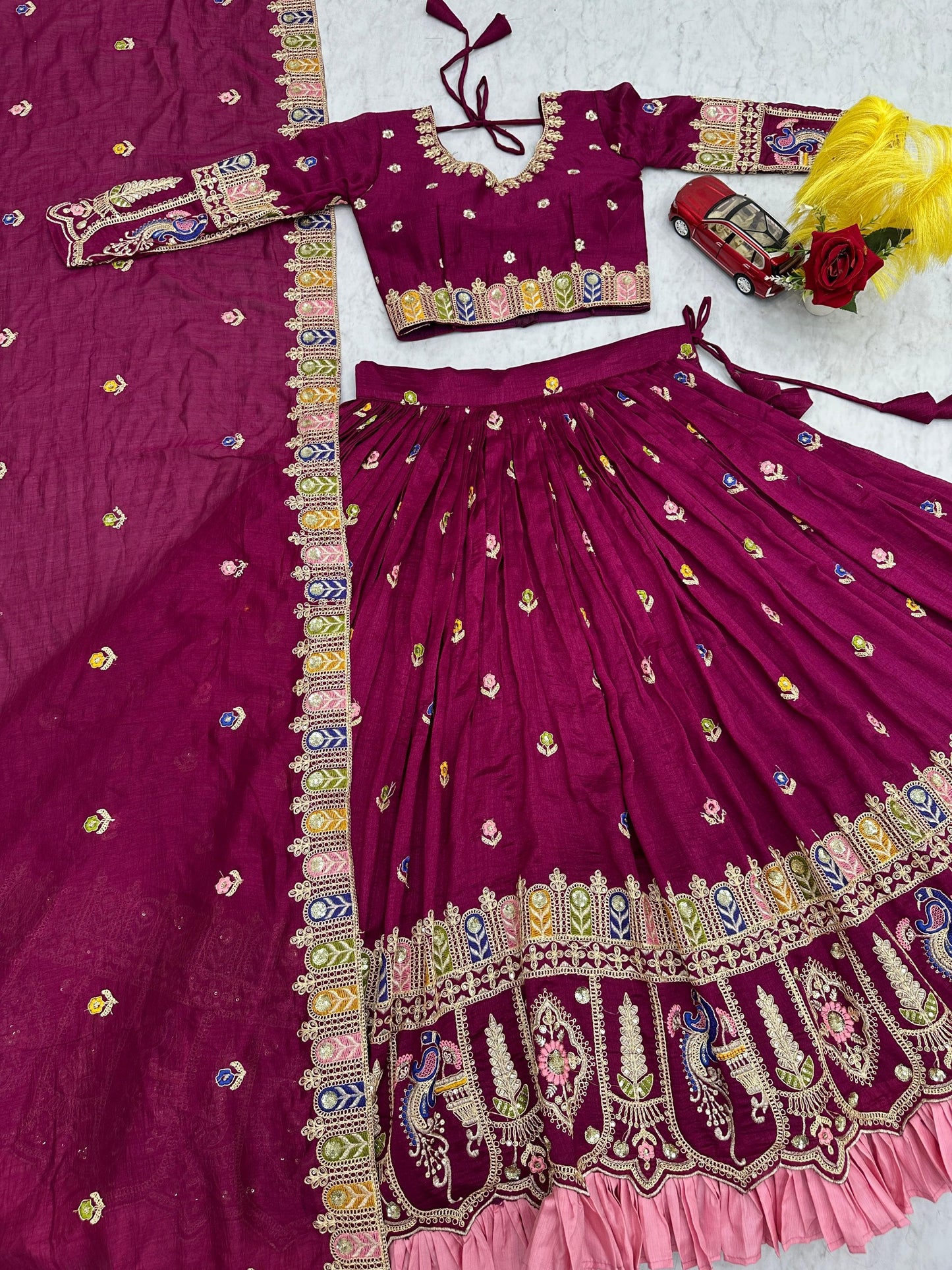 RangBhoomi Exquisite Festival Lehenga Choli Set with Heavy Embroidery and Pure Vichitra Fabric