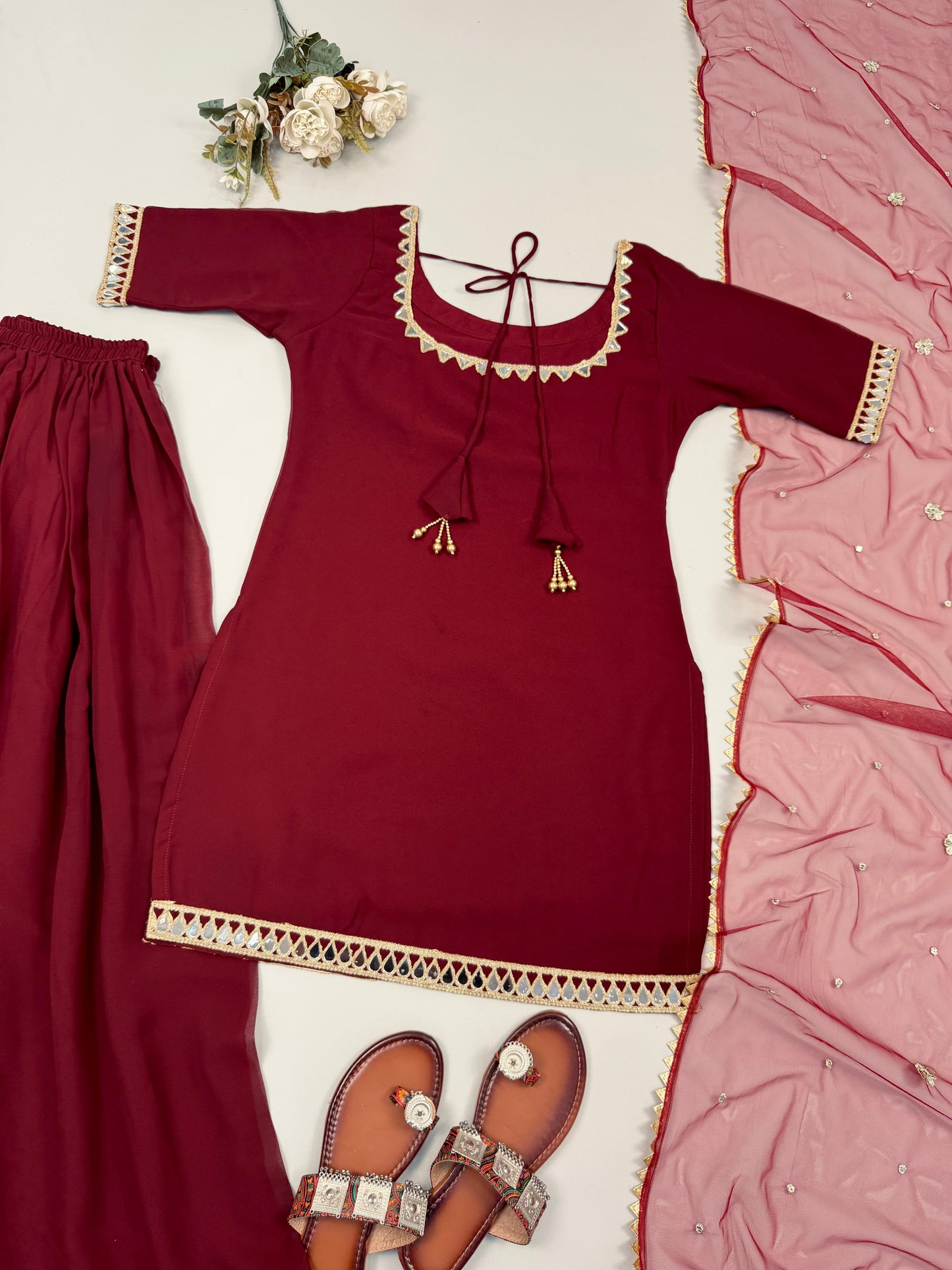 RangBhoomi Elegant Designer Heavy Faux Georgette Silk Top, Bottom, and Dupatta Set Fully Stitched and Ready to Wear
