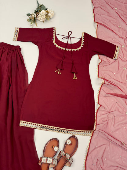 RangBhoomi Elegant Designer Heavy Faux Georgette Silk Top, Bottom, and Dupatta Set Fully Stitched and Ready to Wear