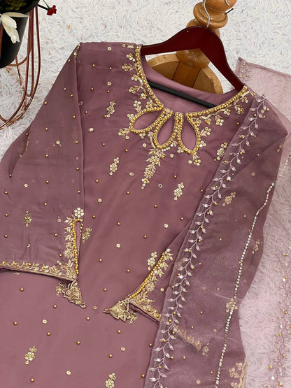 Elegant Combo Outfit Set for Adults and Kids with Embroidered Faux Georgette and Tissue Net Dupatta