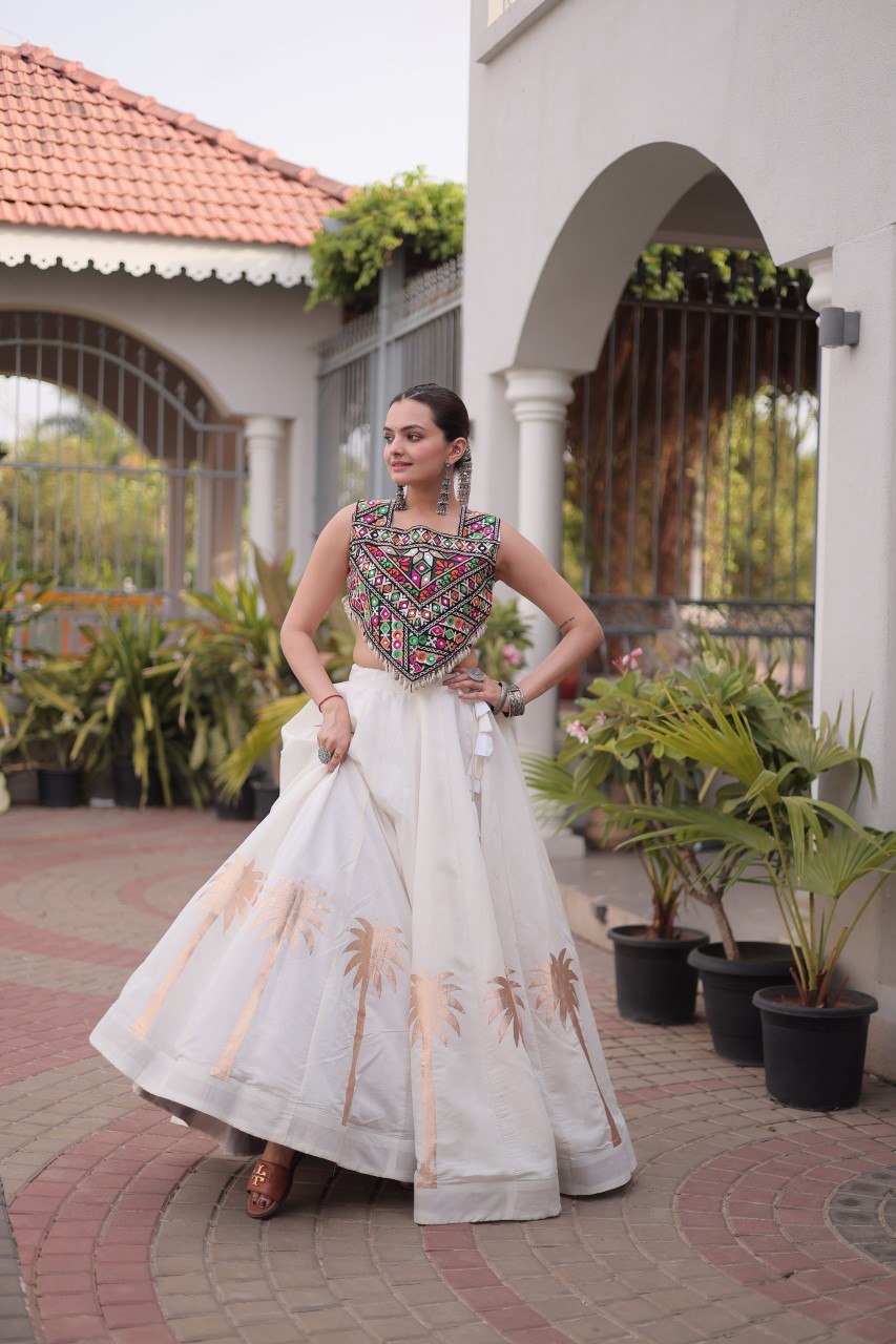 RangBhoomi Navratri Lehenga Choli Collection 2026 — Roman Fabric with Kutchi Embroidery