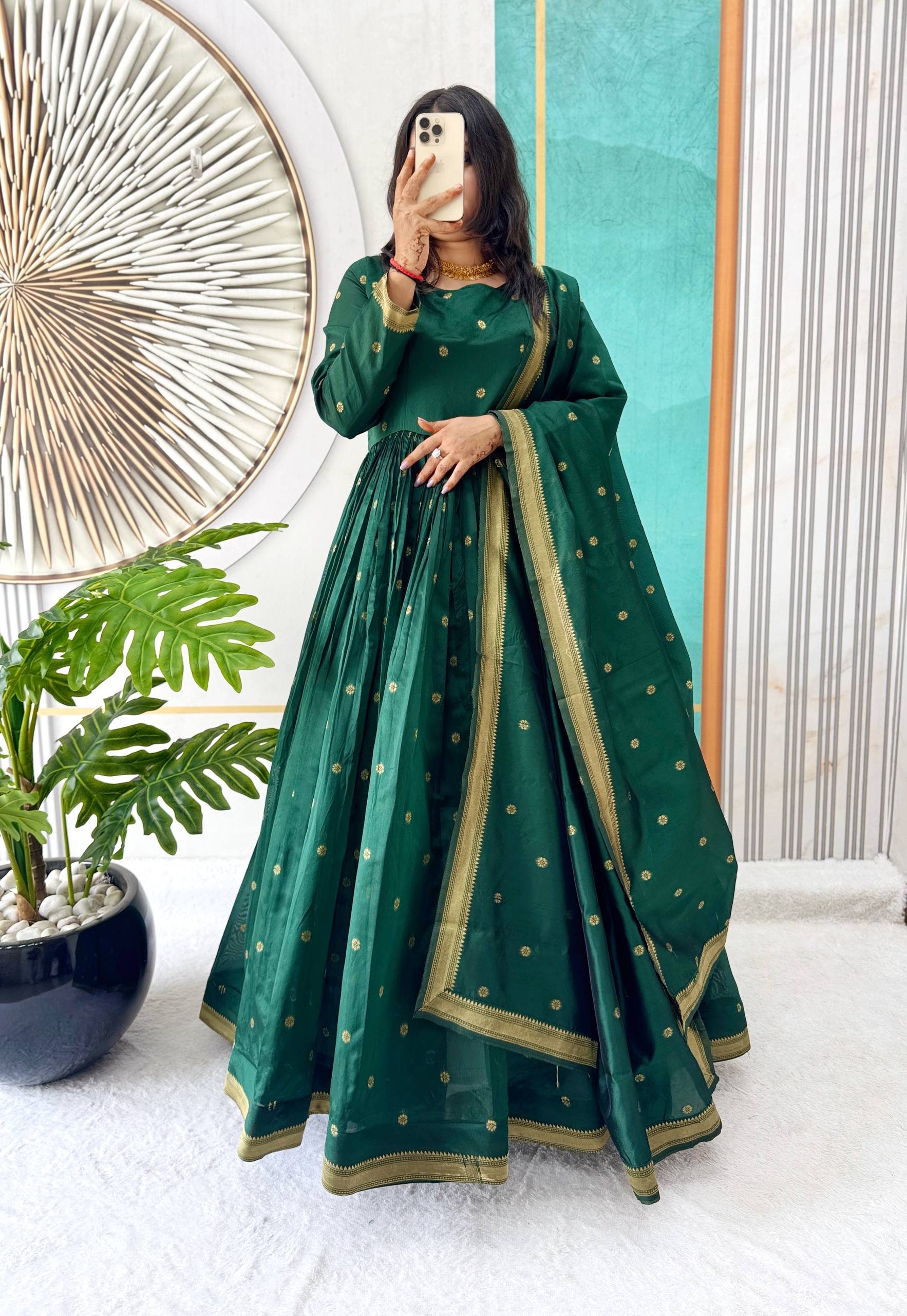 Elegant Handloom Cotton Gown with Matching Dupatta – Inspired by Bigg Boss Star Tanuja