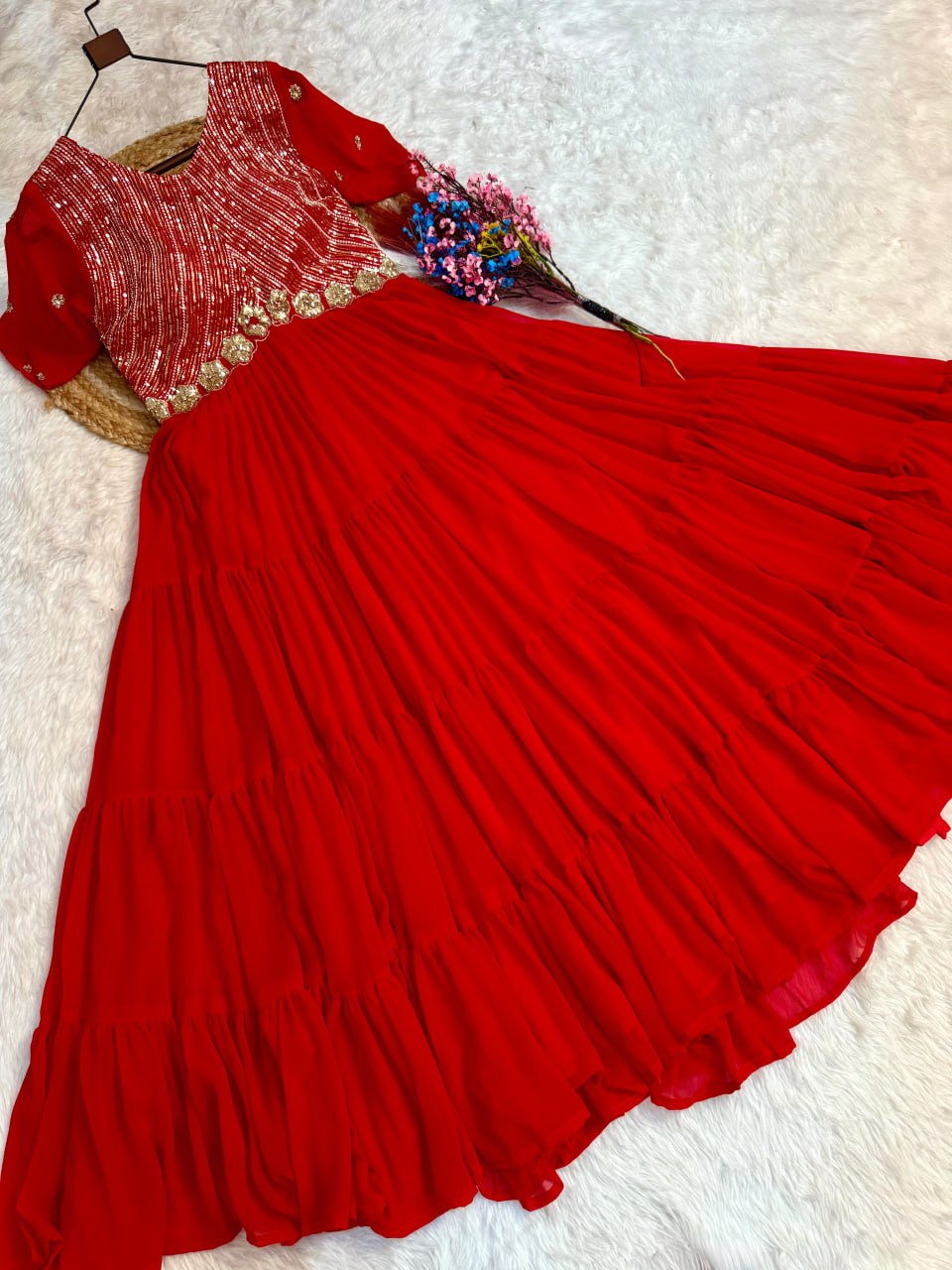 RangBhoomi Premium Designer Ready-to-Wear Gown Collection in Red and Pink
