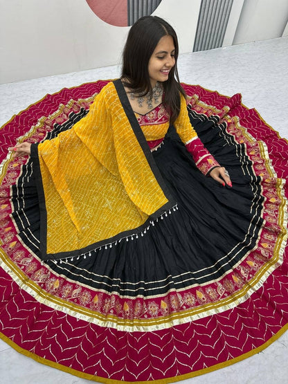 RangBhoomi Navratri Special Pure Cotton Embroidered Lehenga Choli with 6m Flair and Heavy Dupatta