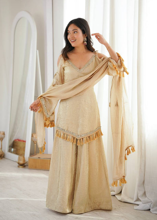 RangBhoomi Women’s Ethnic Ready-to-Wear Kurta Set with Mirror Lace and Micro Cotton Plazzo