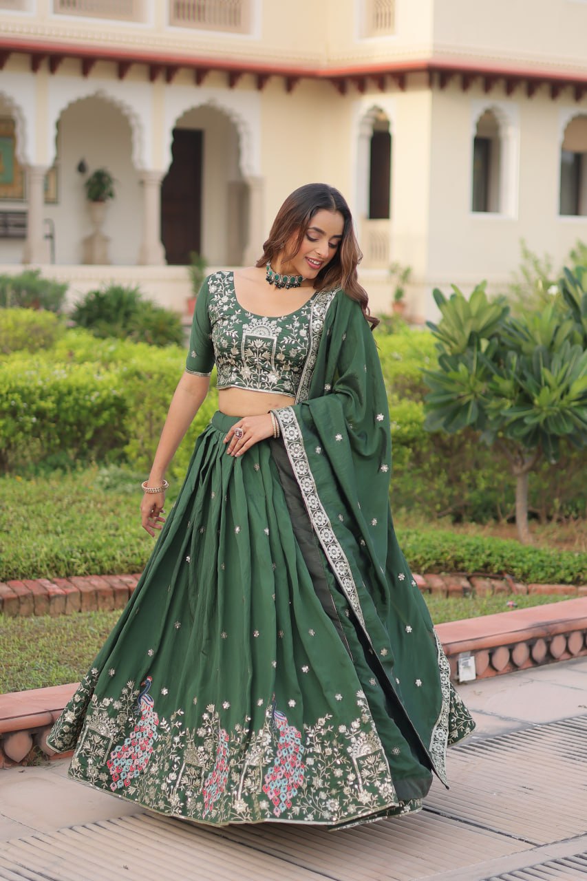 RangBhoomi Premium Vichitra Silk Lehenga Choli Set 2026 with Embroidered Sequins, Zari & Thread Work