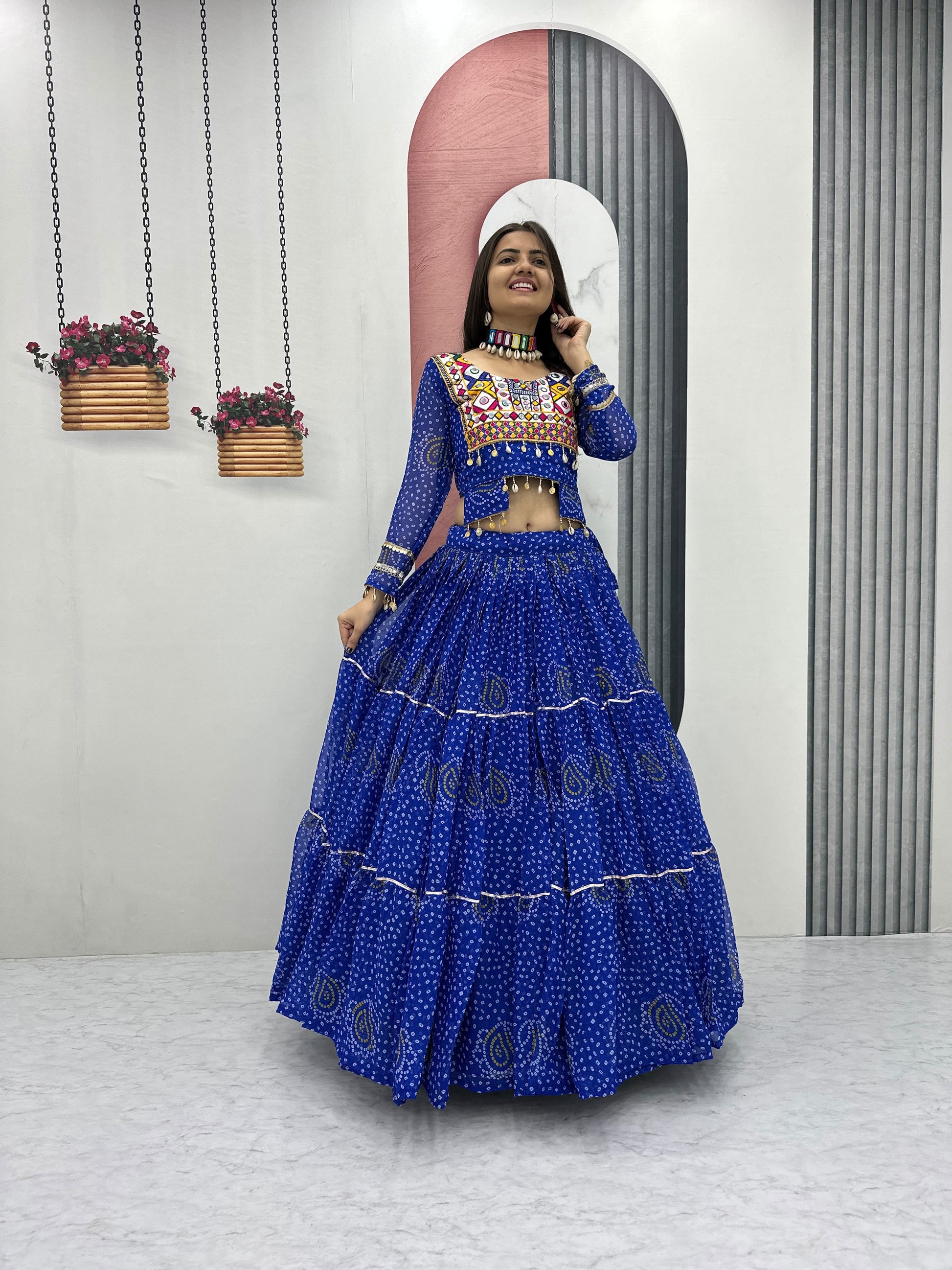 Exclusive 9-Meter Flair Navratri Special Lehenga Choli by RangBhoomi – Pure Fox Georgette with Elegant Thread Embroidery
