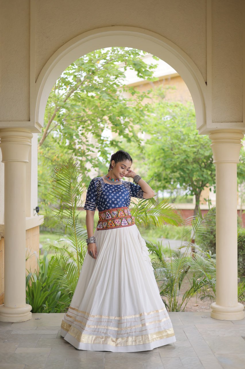 RangBhoomi Navratri Festive Lehenga Set - Cora Cotton & Bandhej Embroidered Blouse