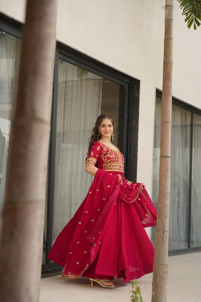 Exquisite Vichitra Silk Embroidered Gown