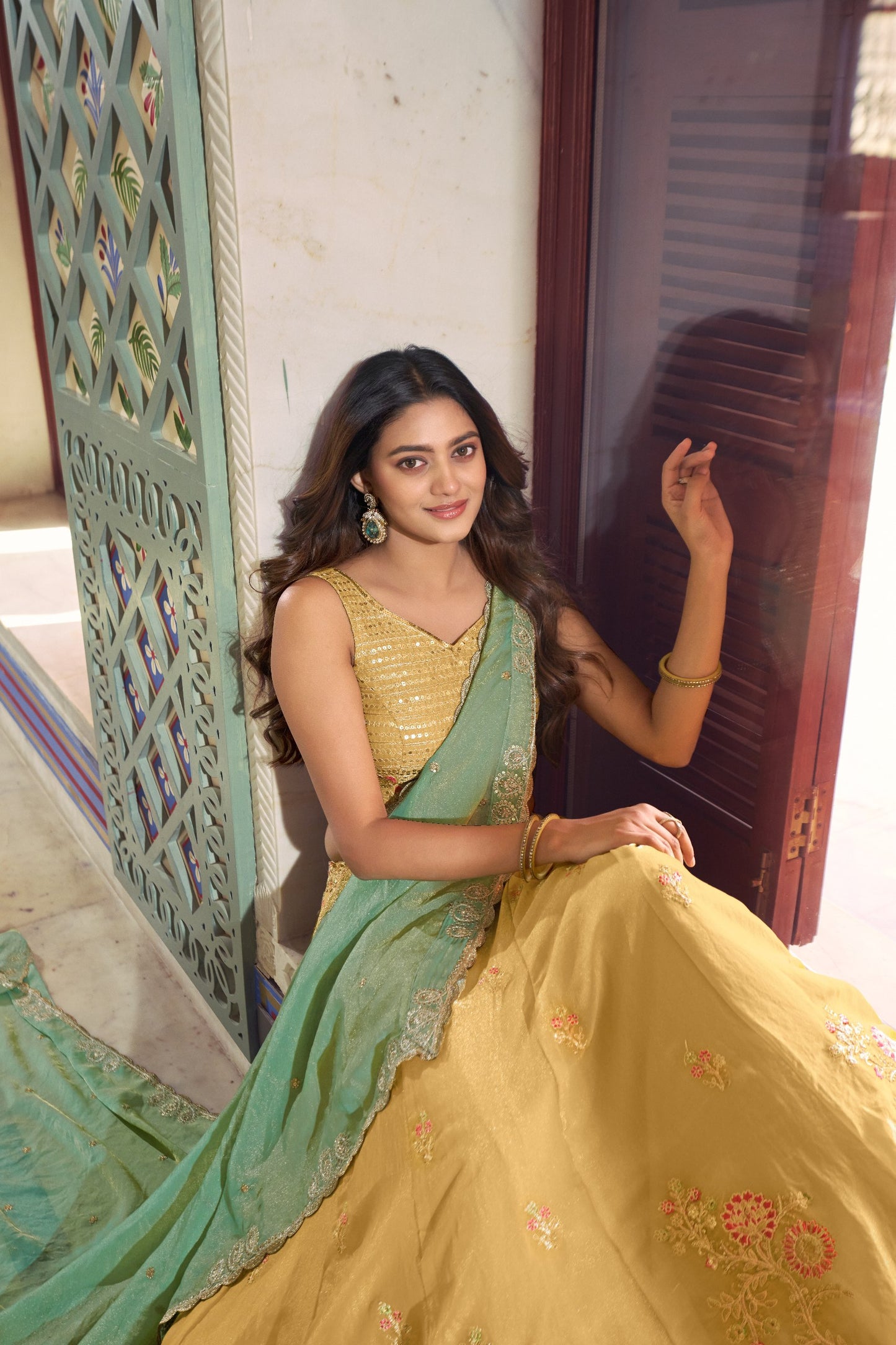 Sunlit Grace Pastel Green Embroidered Lehenga with Sequins and Thread Detailing