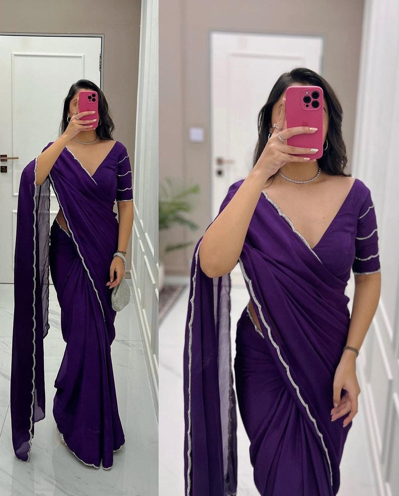 Exquisite Purple Pure Soft Georgette Silk Saree