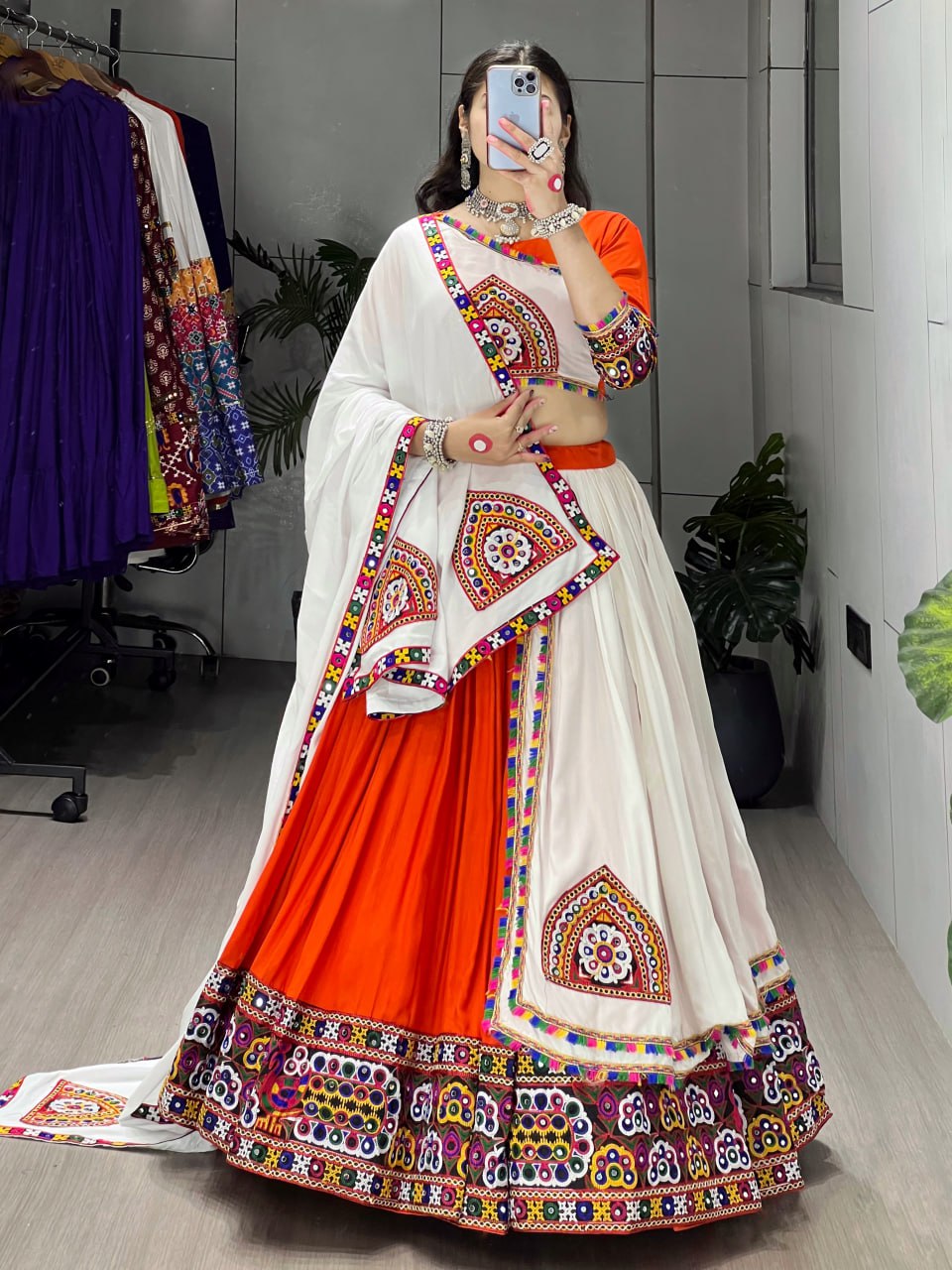 Ethnic Women’s Pure Rayon Cotton Lehenga Set with Traditional Gamthi and Mirror Work – Navratri Festival Collection 2025