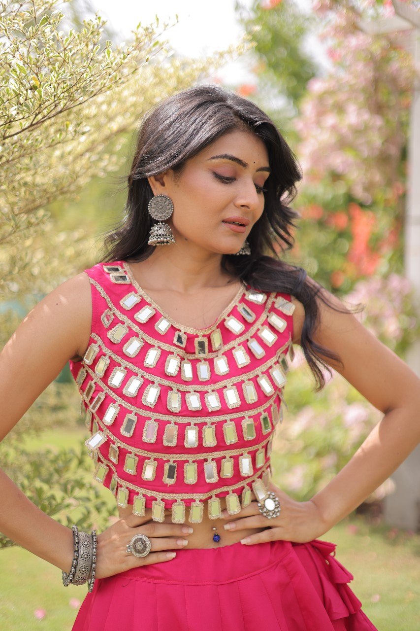 RangBhoomi Navratri Roman-Silk Lehenga Choli Set — Full-Stitched Festive Ensemble