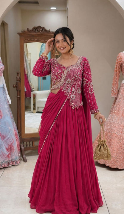 Elegant Embroidered Lehenga Choli Set with Sequins – Fully Stitched Rangoli Fabric Ensemble