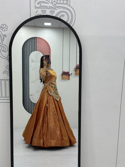 RangBhoomi Elegant Festival Lehenga Choli in Pure Silk Satin with Heavy Embroidery