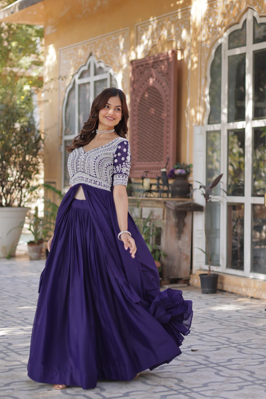 Readymade Lehenga with Embroidered Slit Kurti – Luxe Star Georgette