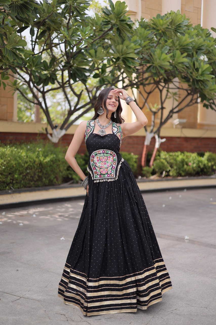 RangBhoomi Navratri Lehenga Choli Collection 2026 — Full-Stitched Mukesh Reyon Set