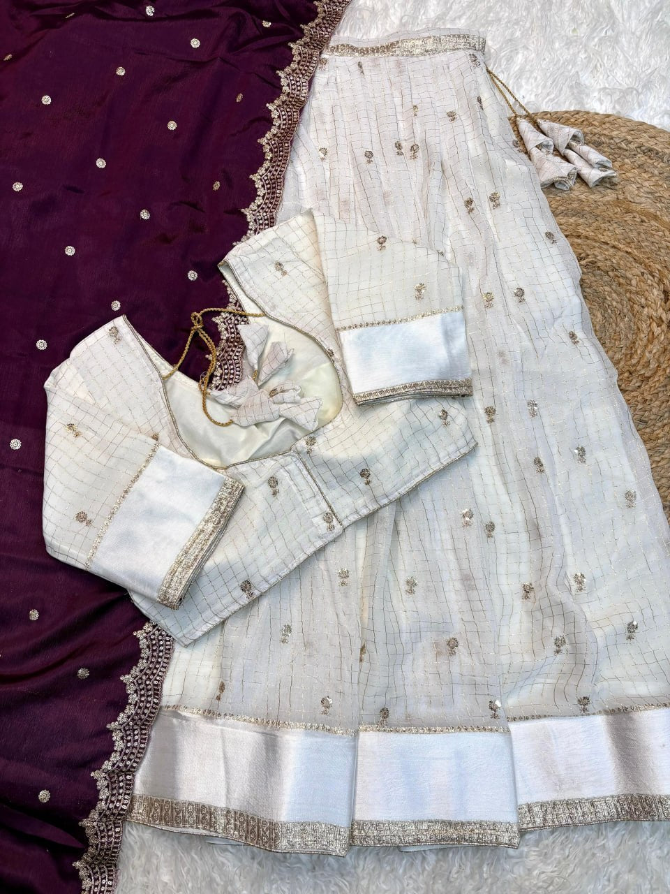 Elegant Lehenga Choli Set with Embroidered Sequence Detailing and Satin Border