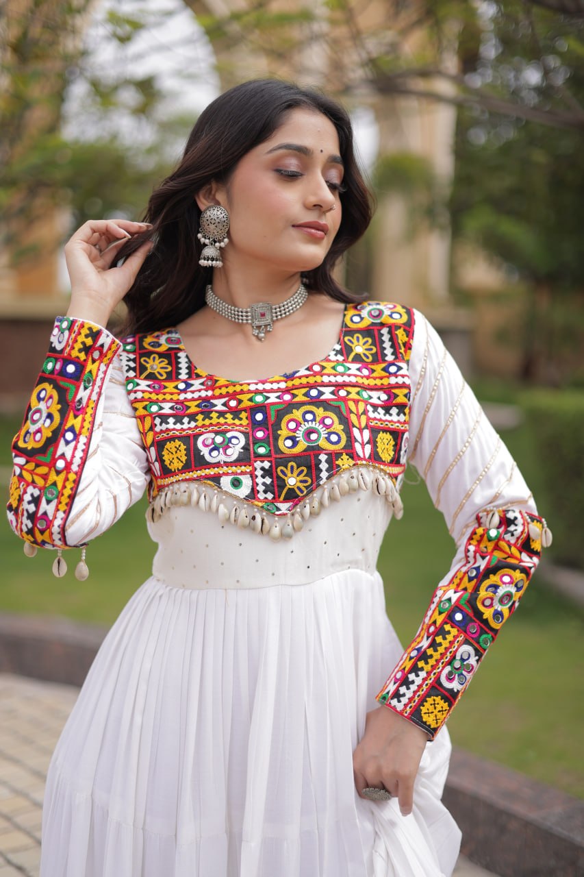 RangBhoomi Navratri Gown Collection 2026 - Elegant Mukaish & Mirror Work Full-Sleeve Gown