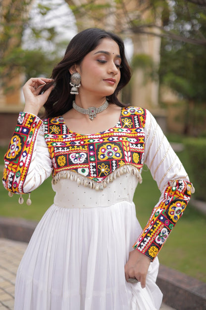 RangBhoomi Navratri Gown Collection 2026 - Elegant Mukaish & Mirror Work Full-Sleeve Gown