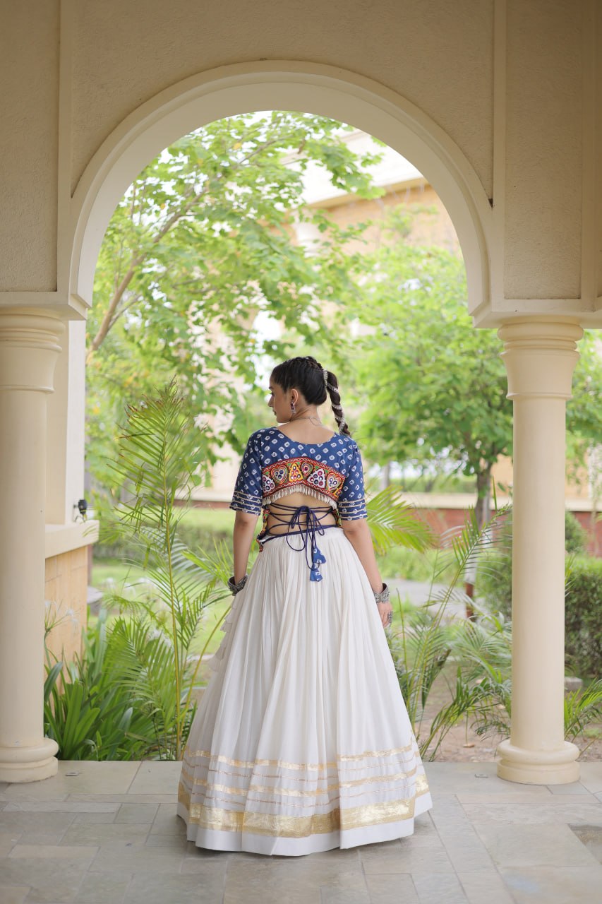 RangBhoomi Navratri Festive Lehenga Set - Cora Cotton & Bandhej Embroidered Blouse