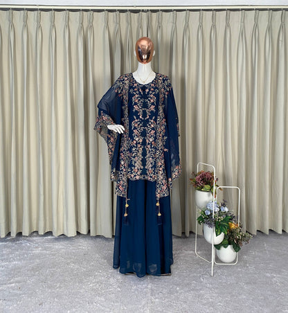 Elegant Designer Kurta and Palazzo Set with Sequined Embroidered Shrug in Luxurious Faux Georgette Fabric