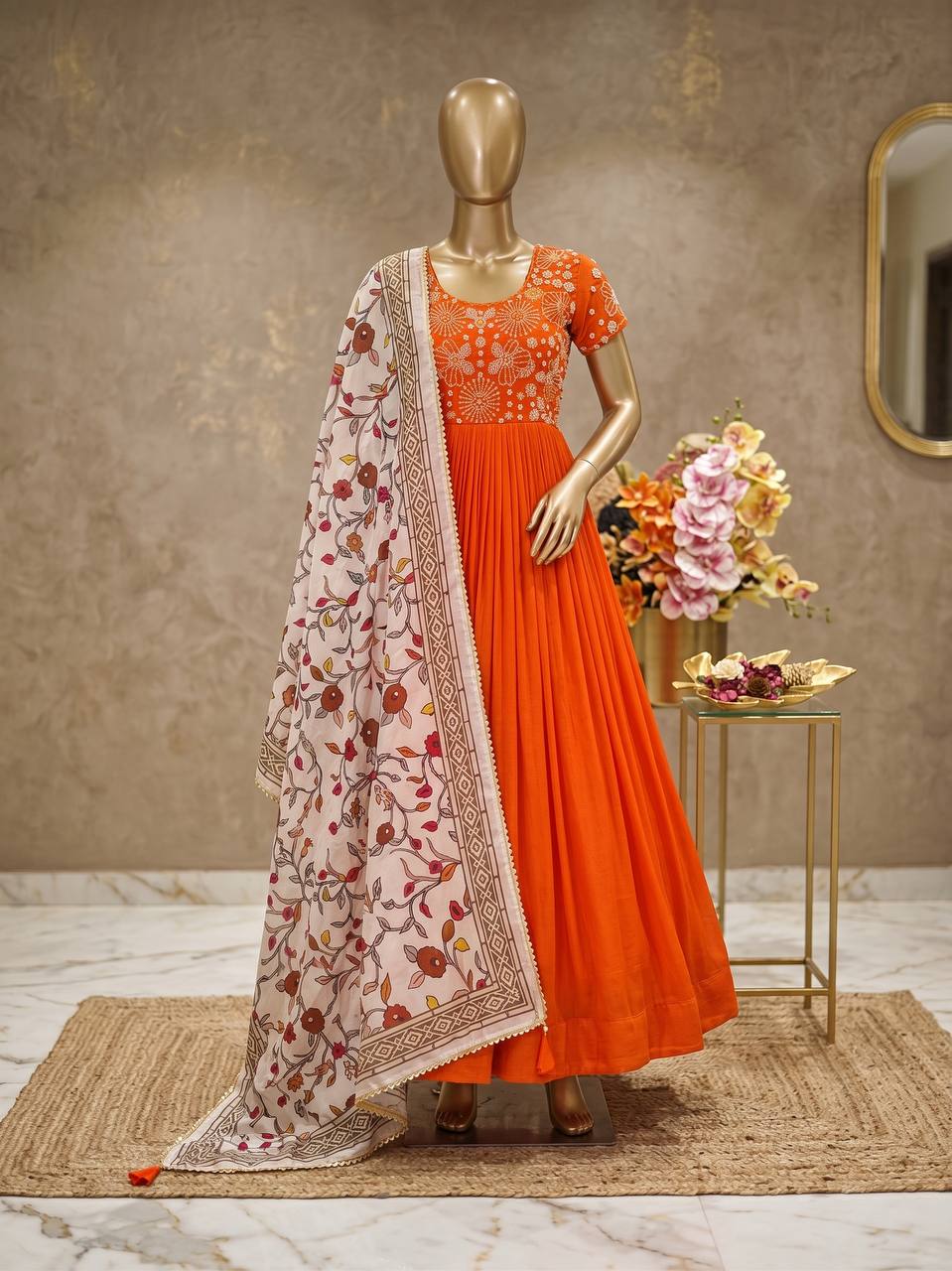 RangBhoomi Maggam Work Georgette Silk Gown with Kalamkari Dupatta — Festive Elegance