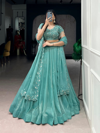 Elegant Embroidered Gold Coin Festival Lehenga with Beads and Threadwork - Complete Set with Dupatta and Blouse