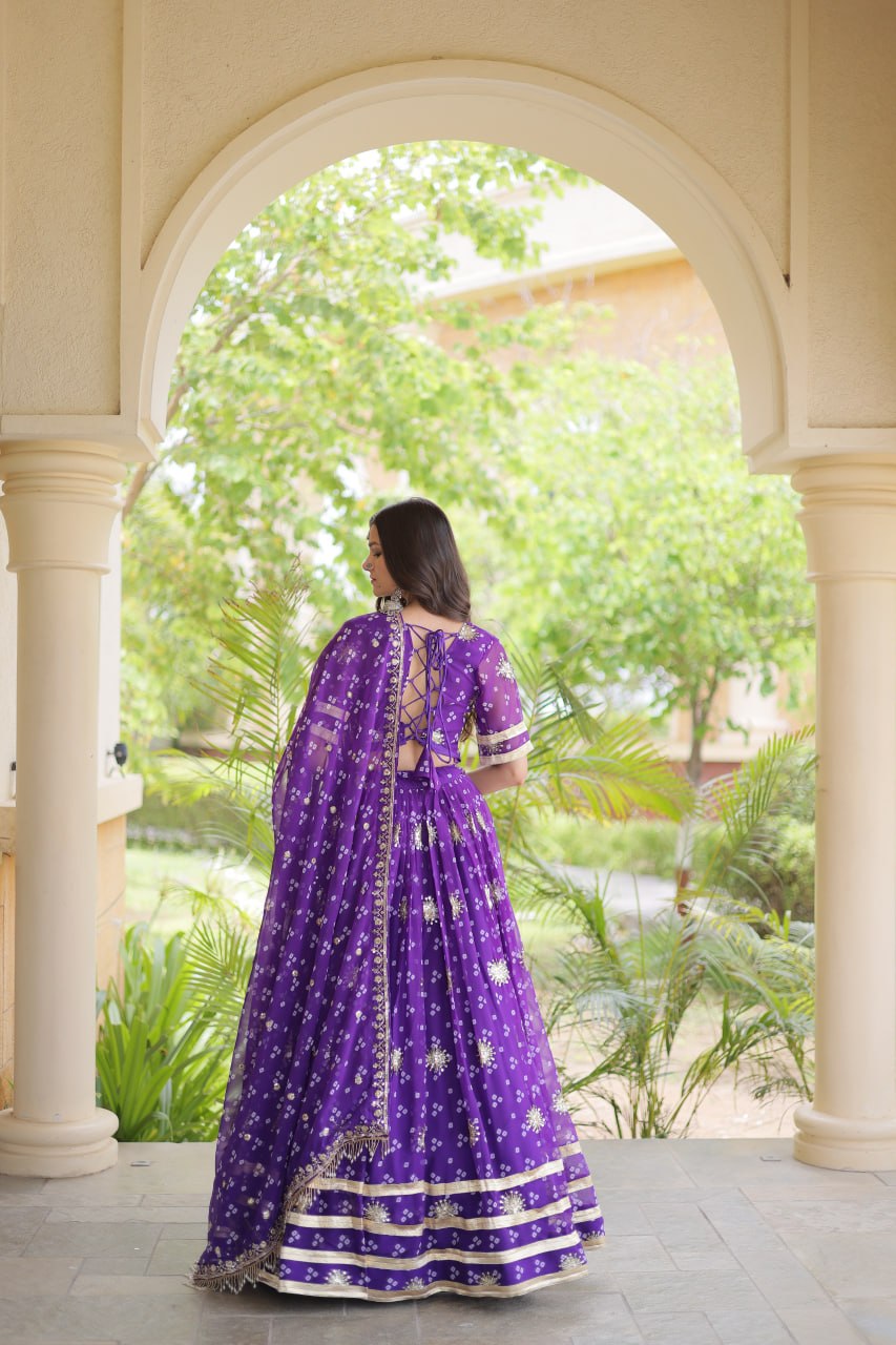 RangBhoomi Four-Color Faux Georgette Bandhej Lehenga Choli Set with Dupatta