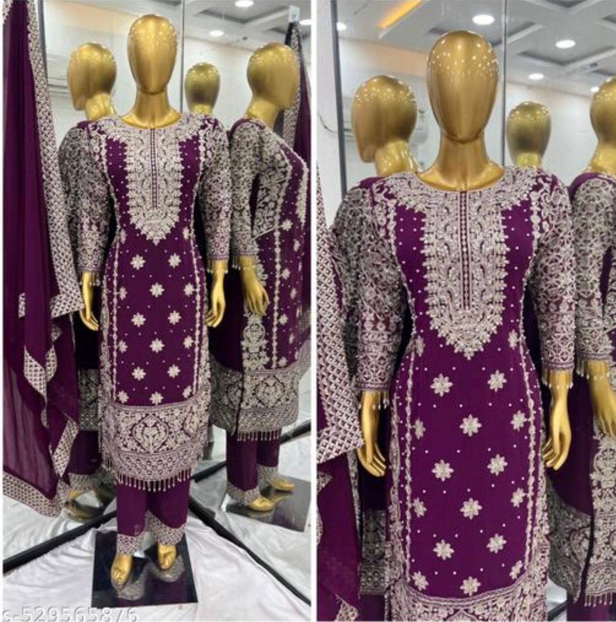 New Collection Faux Georgette Ensemble with Intricate Heavy Embroidery, Sequin Detailing, and Fully Stitched Ready-to-Wear Top, Bottom, and Dupatta Set