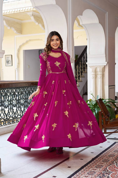 RangBhoomi Elegant Faux Georgette SP Series Gown Set with Thread and Sequin Detailing
