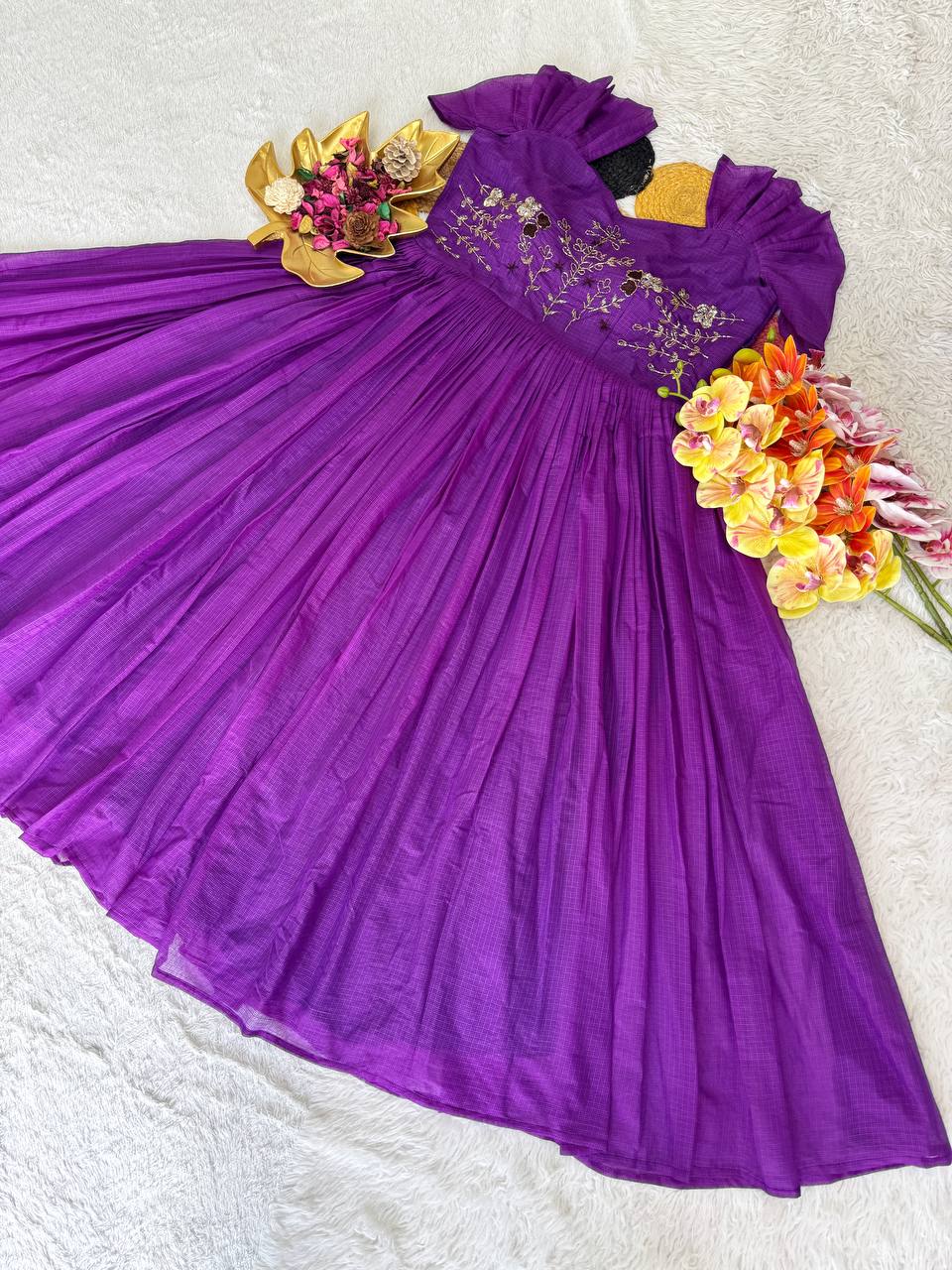 Summer Special Maggam Embroidered Kota Check Gown – Elegant Festive Wear by RangBhoomi