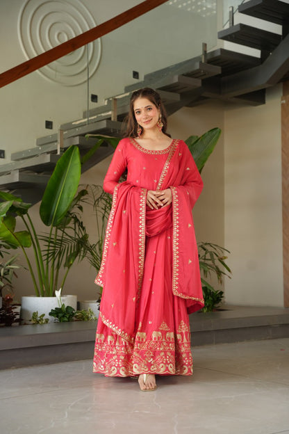 Embroidered Chinnon Gown Set | Indian Wedding Outfit
