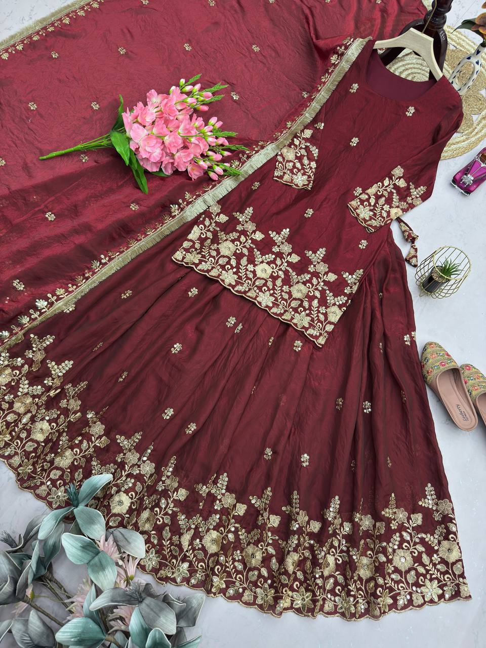 RangBhoomi Designer Party Wear Collection - Elegant Two Tone Fandy Silk Ensemble