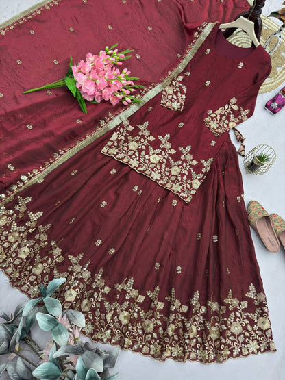 RangBhoomi Designer Party Wear Collection - Elegant Two Tone Fandy Silk Ensemble