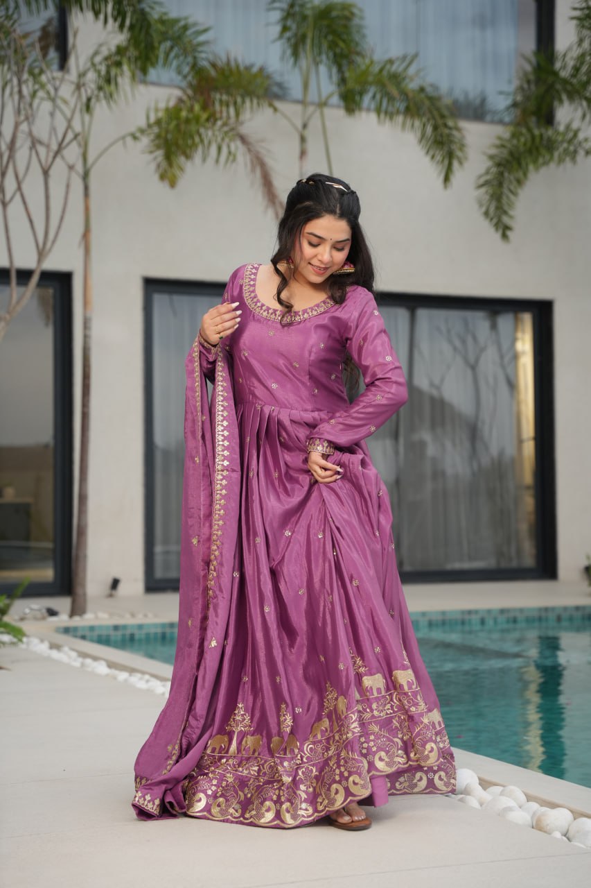 Embroidered Chinnon Gown Set | Indian Wedding Outfit