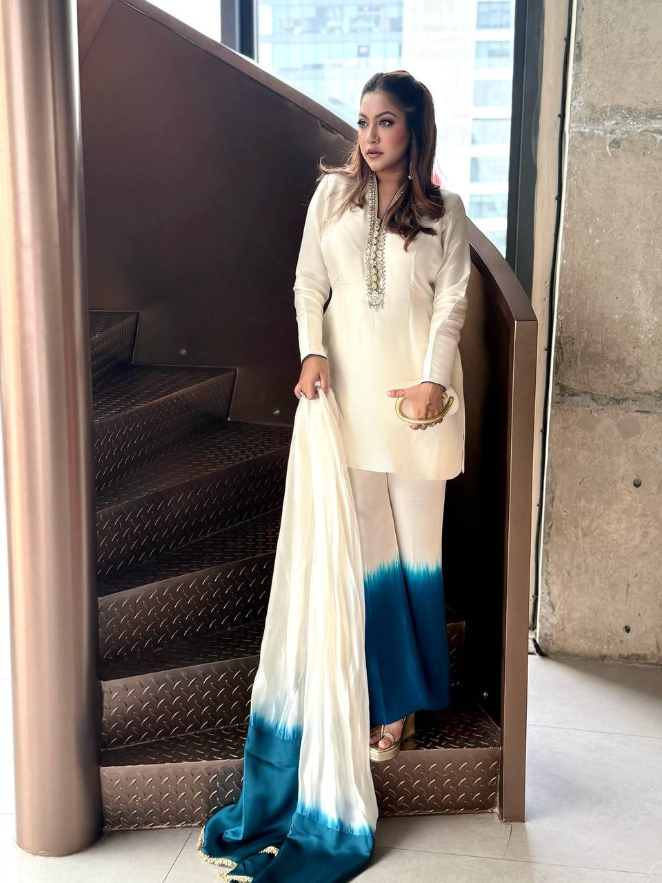 Launching New Designer Party Wear Look Pure Roman Glass Top & Elegant Palazzo with Dupatta Set