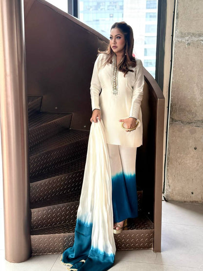 Launching New Designer Party Wear Look Pure Roman Glass Top & Elegant Palazzo with Dupatta Set