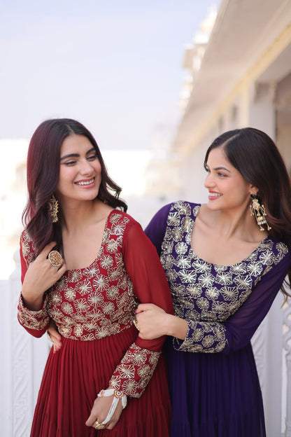 RangBhoomi Premium Designer Ready-to-Wear Gown Collection 2026 - Elegant Faux Blooming Georgette with Sequins and Zari Embroidery