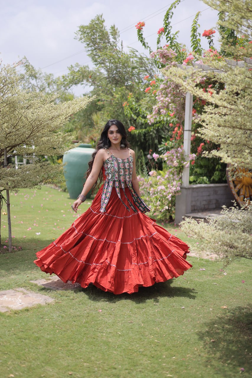 RangBhoomi Navratri Kora Cotton Lehenga Set — Full-Stitched Festive Ensemble