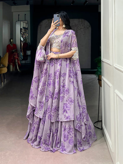 RangBhoomi Pastel Cape Style Lehenga - Ready-to-Wear Embroidered Set