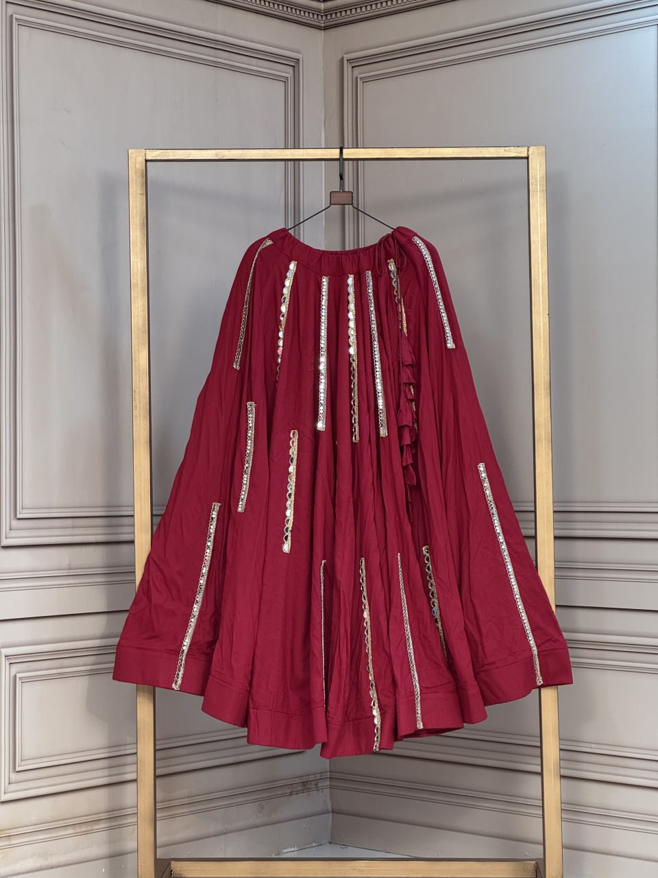 RangBhoomi Full-Stitched Rayon Lehenga with Multi Mirror Lace Work