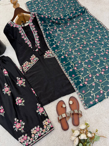 RangBhoomi Elegant Women's Ethnic Wear Set with Heavy Embroidery and Soft Butterfly Net Dupatta